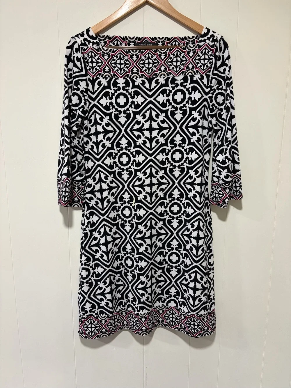 White House Black Market White BlackGeometric Shift Dress with Pink Trim - Women